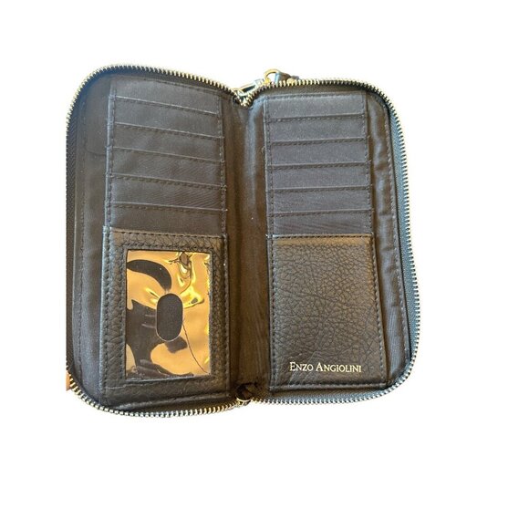 Enzo Angiolini Black Vegan Leather Zip-Around Wristlet Wallet Card Slots Pocket - Picture 4 of 6
